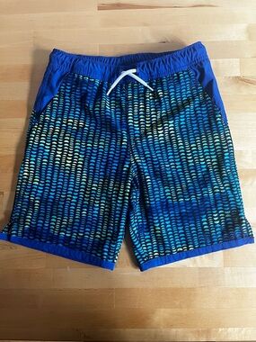 Lands' End Boys Sz 10-12 Chlorine Resistant Stretch Hydroliner Sport Swim Trunks